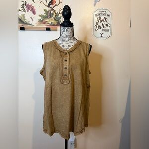 Zenana Outfitters Tan Buttoned Tank Top